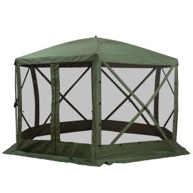 Outsunny 6-Sided Hexagon Pop Up Party Tent Gazebo with Mesh Netting Walls & Shaded Interior, 12' x 12', Green