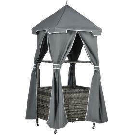 Outsunny Rolling Towel Valet Caddy PE Rattan Wicker Poolside Towel Storage with Shelf Basket Gray on Wheels